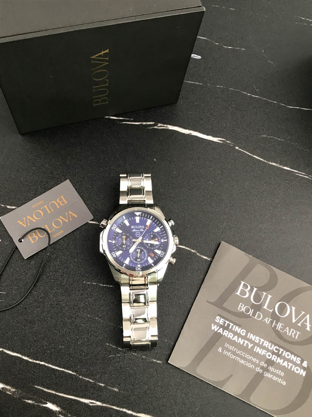 Bulova Marine Star 96B256 Stainless Steel Chronograph Men’s Bule Dial Watch