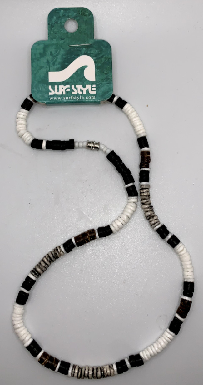 Surf Style Necklace Black/Gray/White Beads Adjustable 18″ 136240 BOGO!