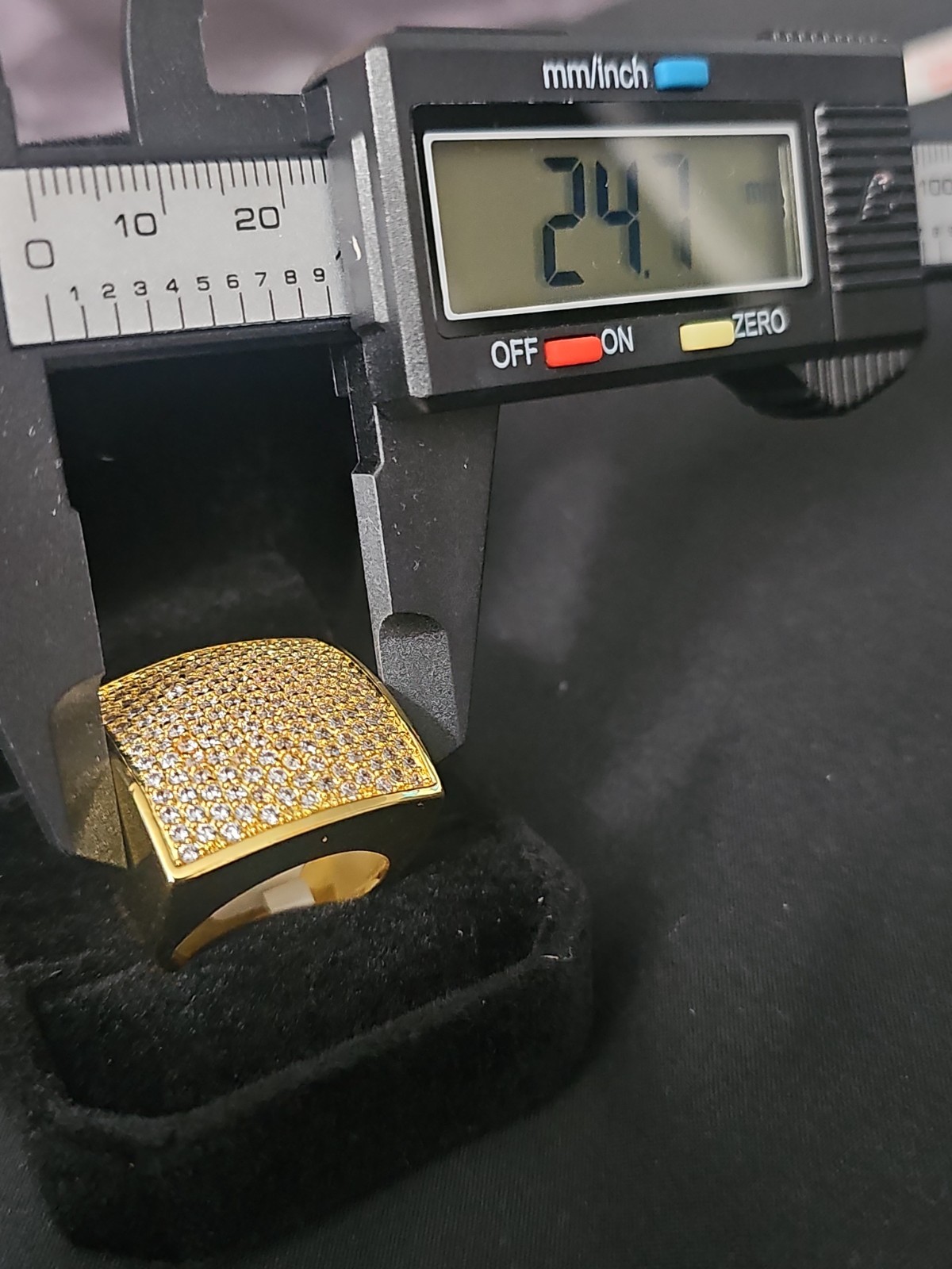 Gold-Plated brass Men’s Ring SIZE 9 Square Pavé Cubic Zirconia 24.7mm