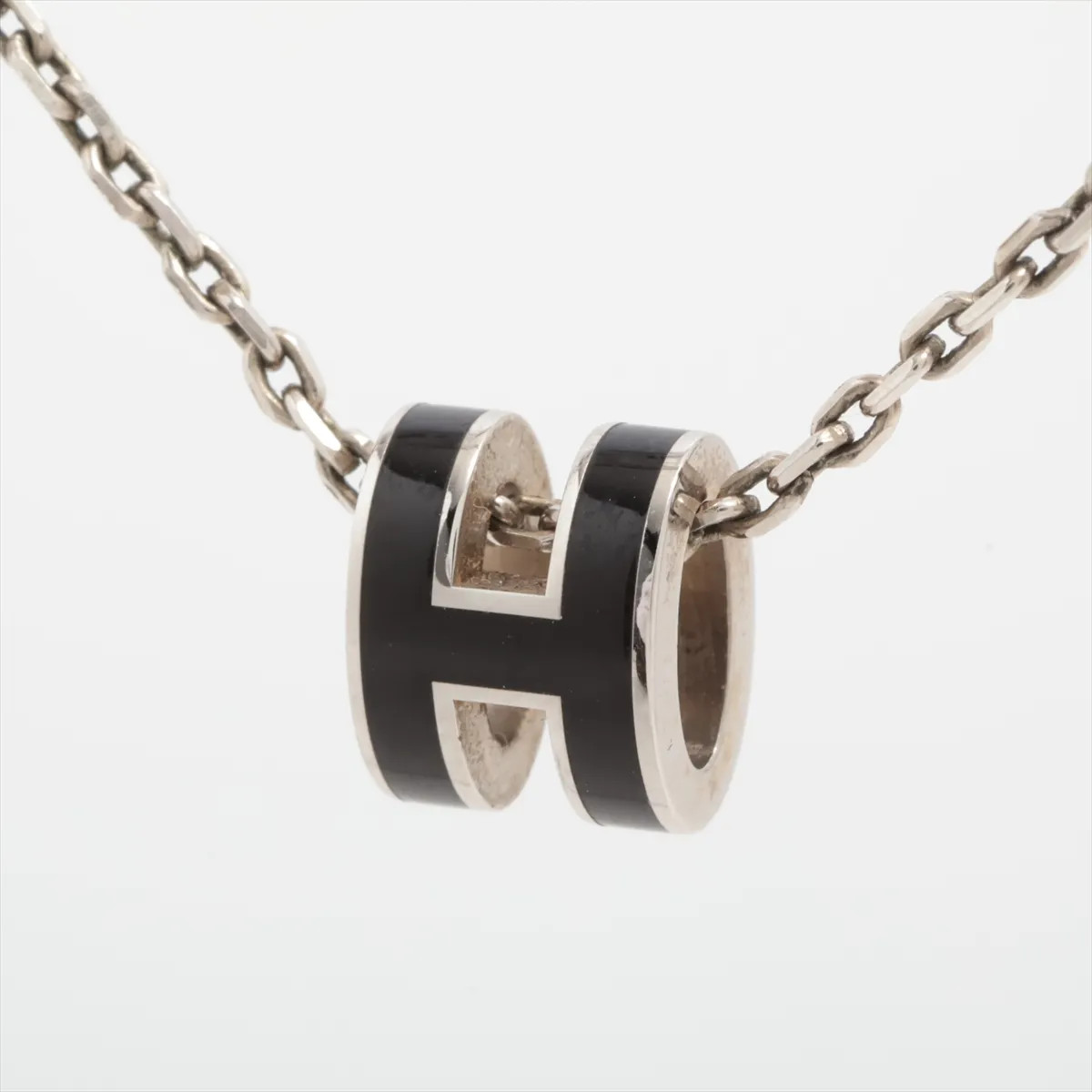 Hermès Mini-pop H Necklace metal Black × Silver