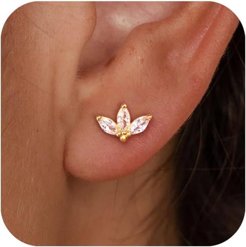 Gold Earrings for Women Trendy 14K Gold Plated Stud Earrings Sterling Silver Pos