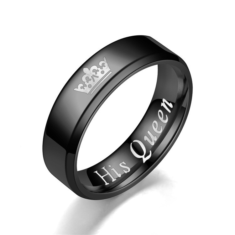 4PCS Golden Black Stainess Steel His Queen Her King Couple Rings Set 6mm Width