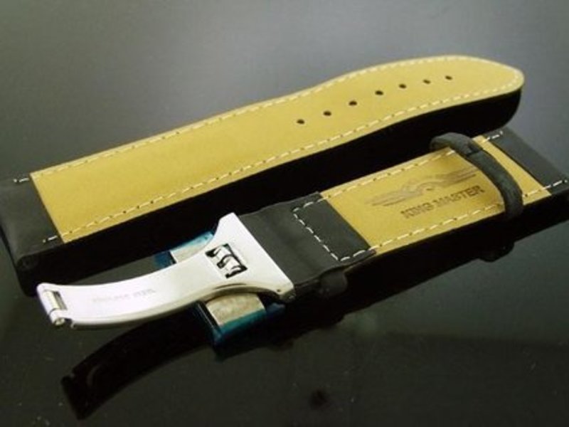 King Master 24mm Black Leather Silver Buckle Watch Band Strap