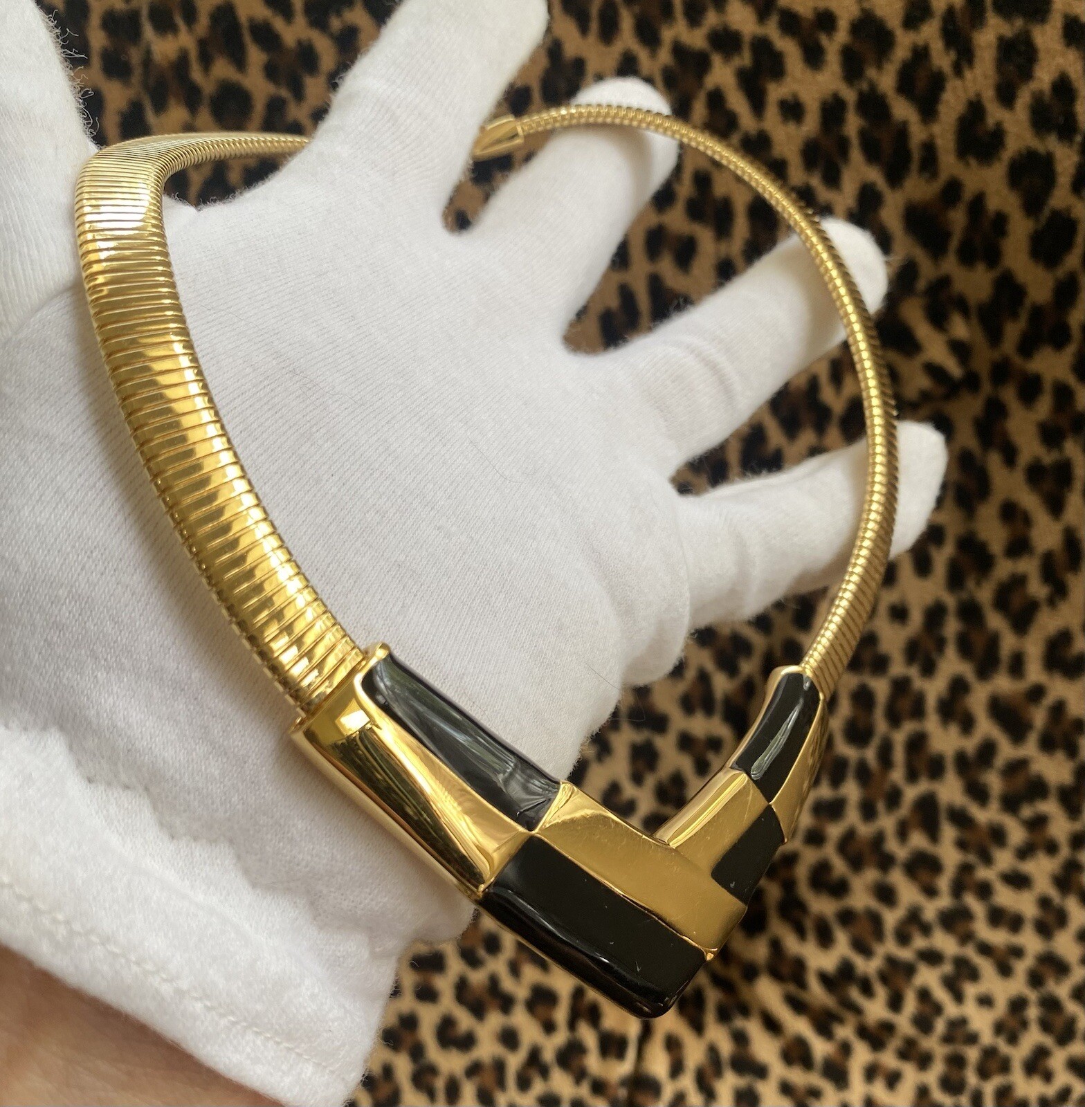 Vintage NAPIER Chunky 80s Black & Gold Tone Necklace Red Version is a BOOK PIECE
