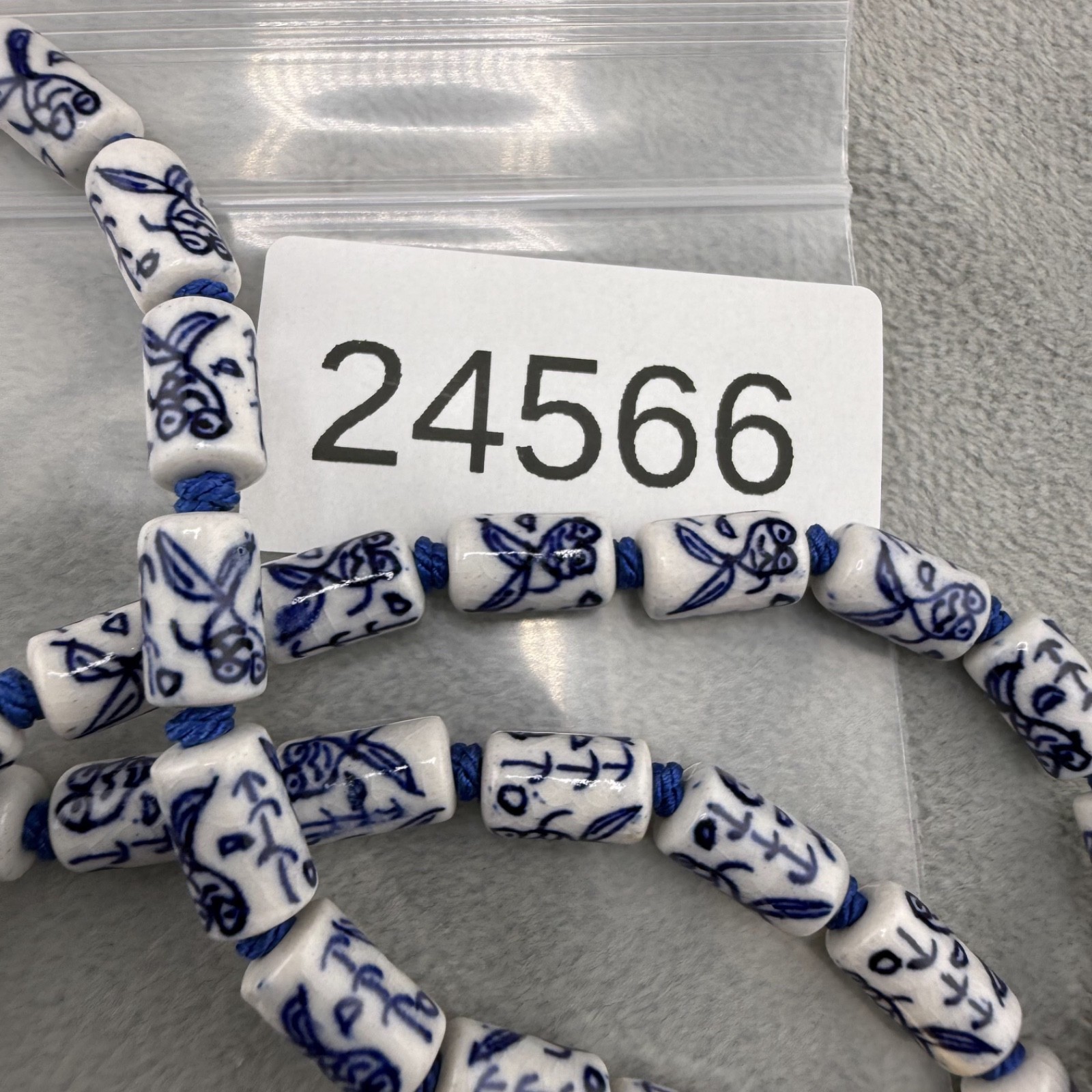 Vintage Chinese Export Blue Necklace Ceramic Beaded 24”