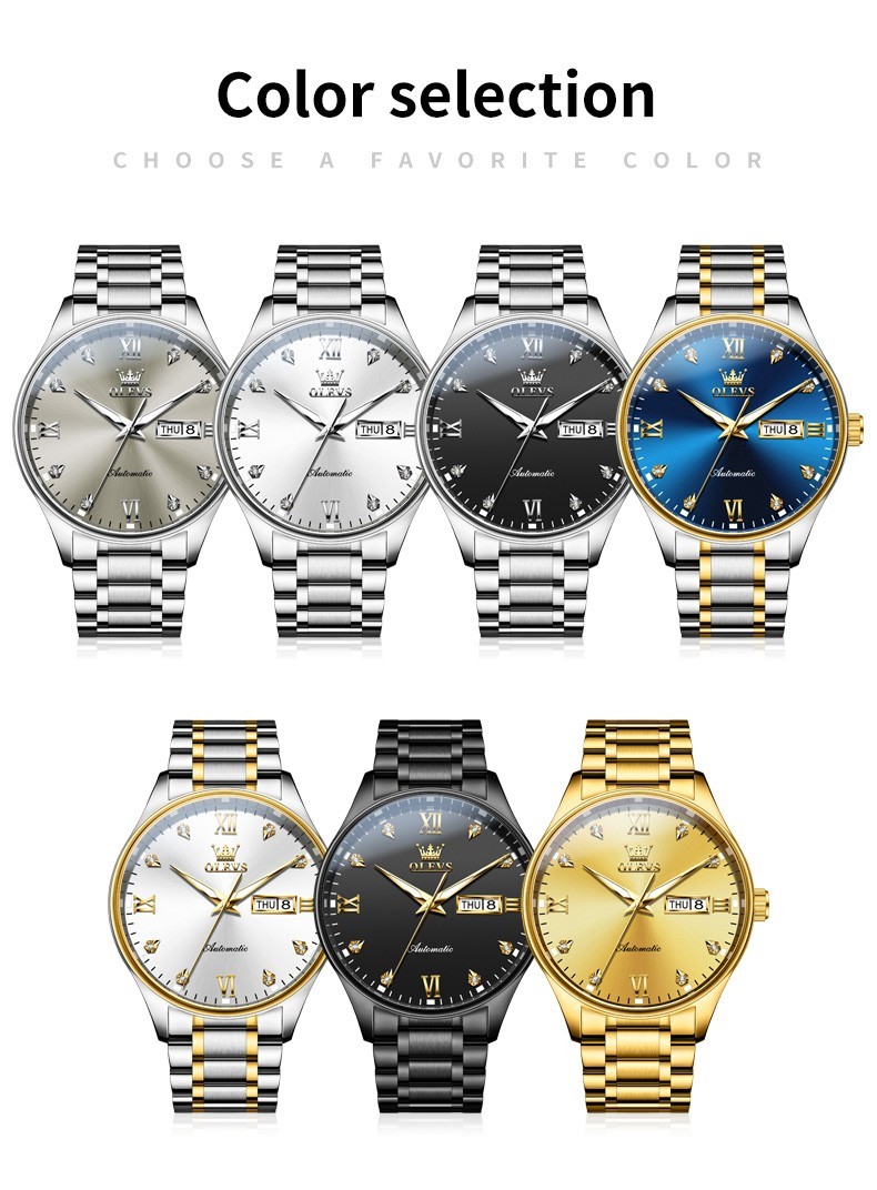 OLEVS 9955 Multi-functiom Date Display Luminous Male Business Mechanical Watch