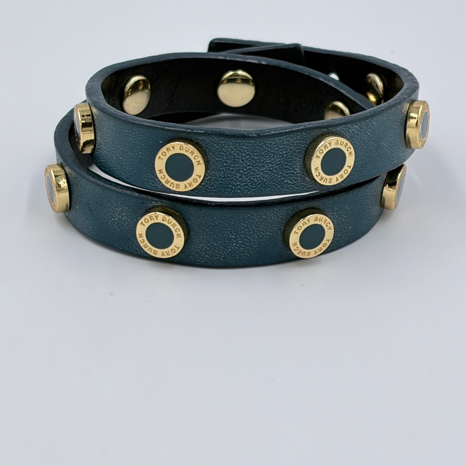 Tory Burch Enamel & Leather Cole Double Wrap Around Bracelet