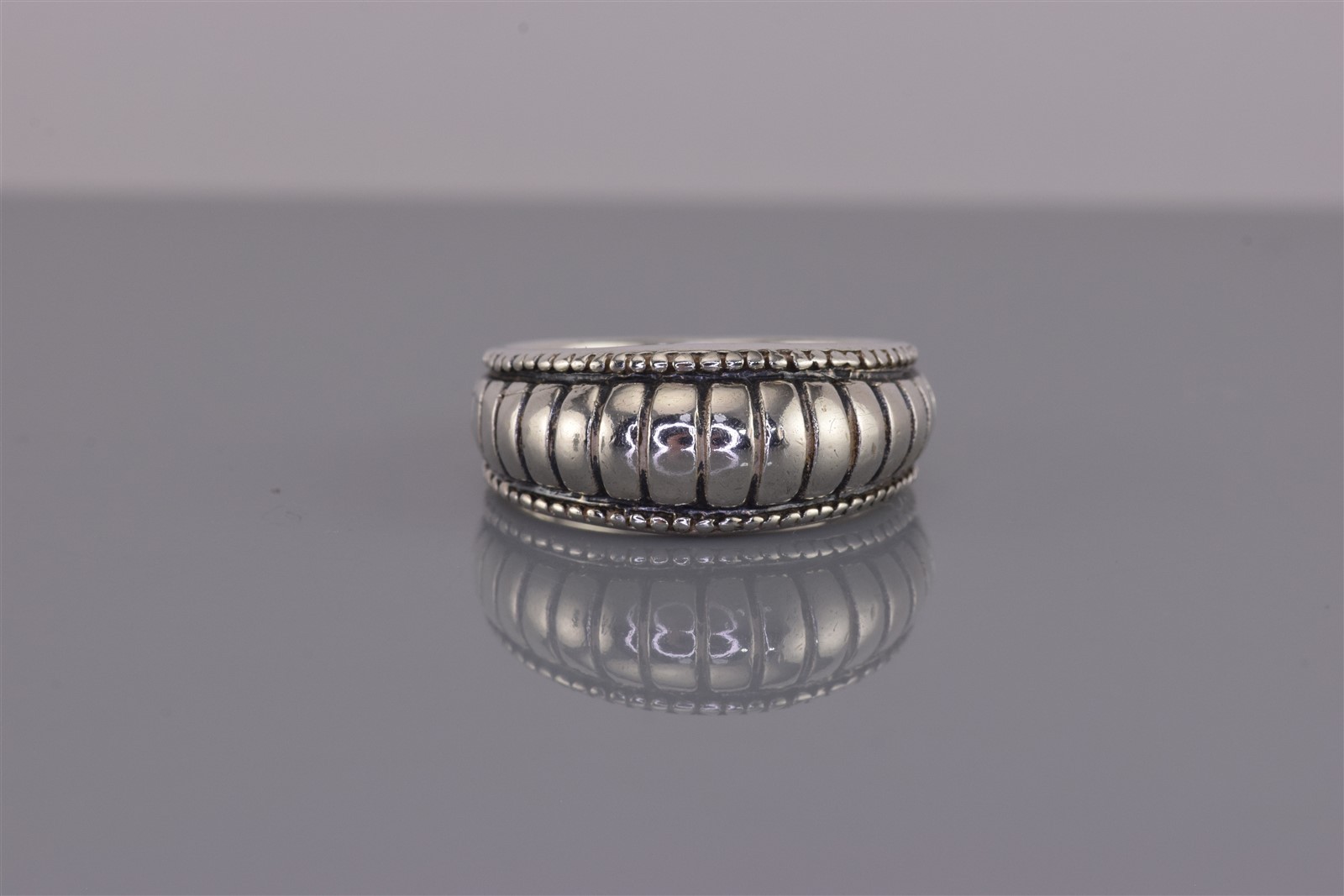 Sterling Silver 9mm Domed Coil Tapered Beaded Trim Band Ring 925 Sz: 7