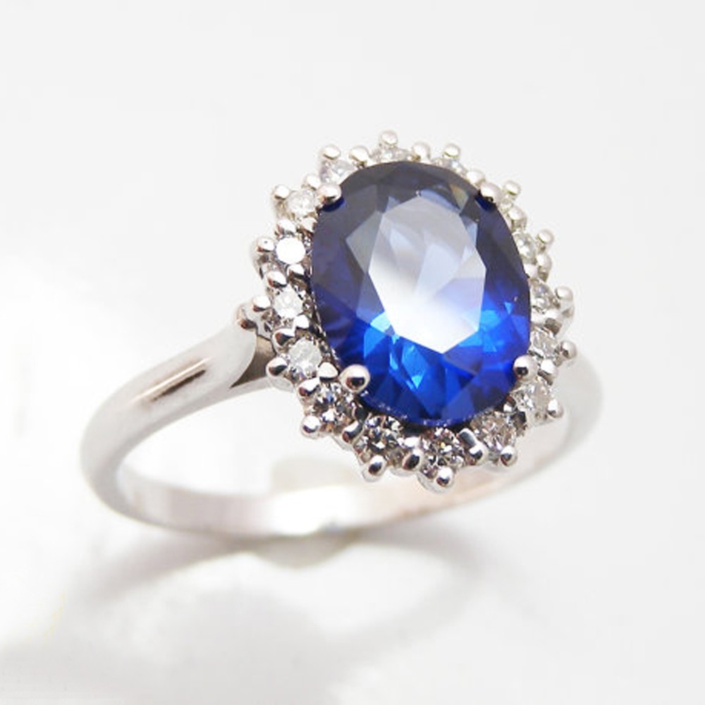 3.94 Ct Oval Cut Natural Sapphire & Diamond Wedding Ring 14K White Gold Size 8