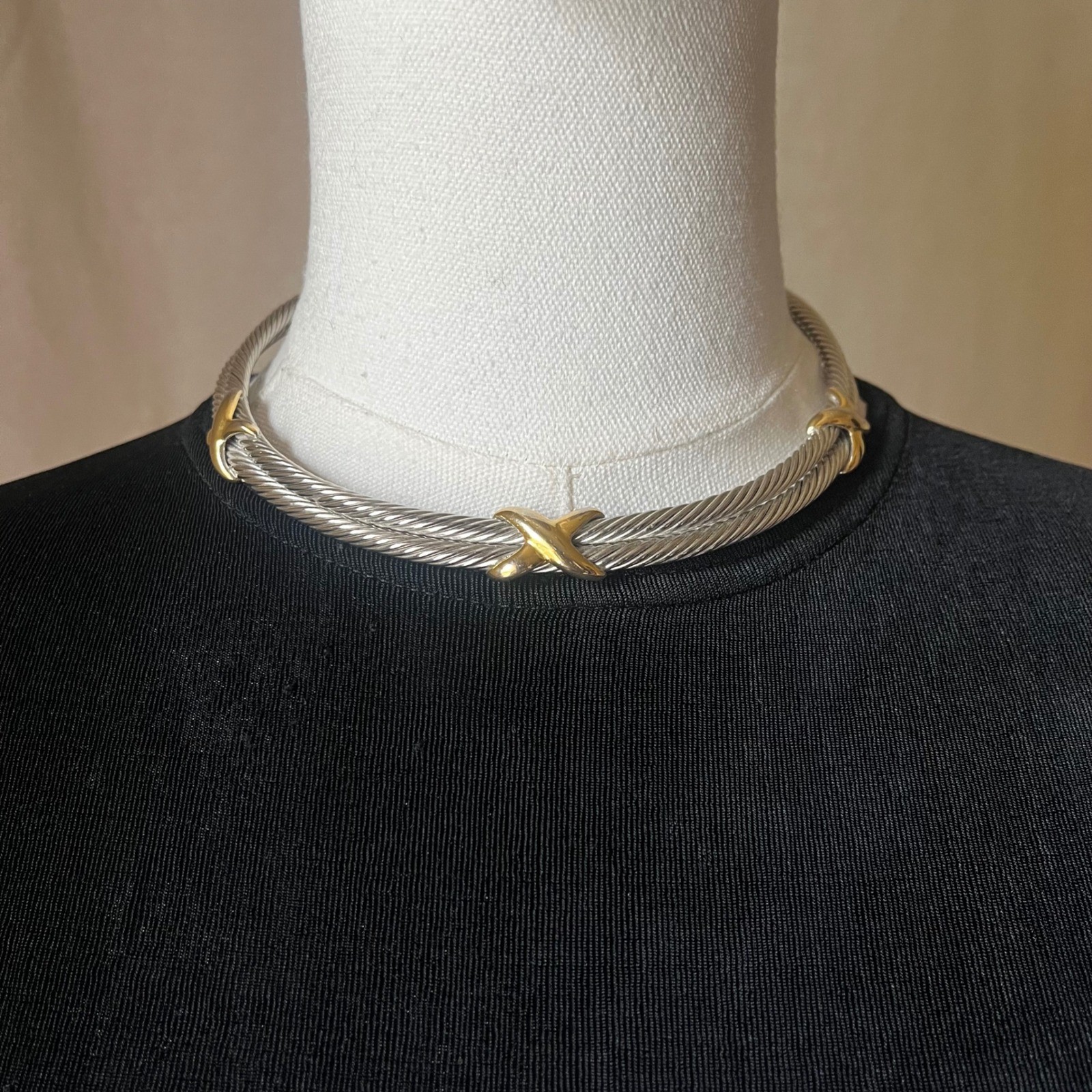 Gold Silver Cable Torque Collar Necklace X Knot Chunky Statement 14in Adjustable