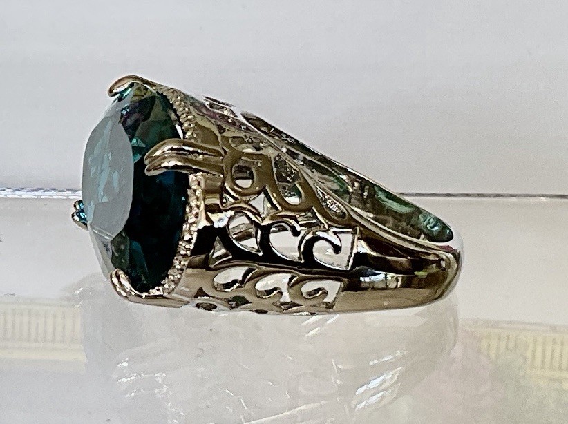 London Blue Topaz Ring – 18x13mm – 14.2Ctw – Filigree Setting In SS!!!
