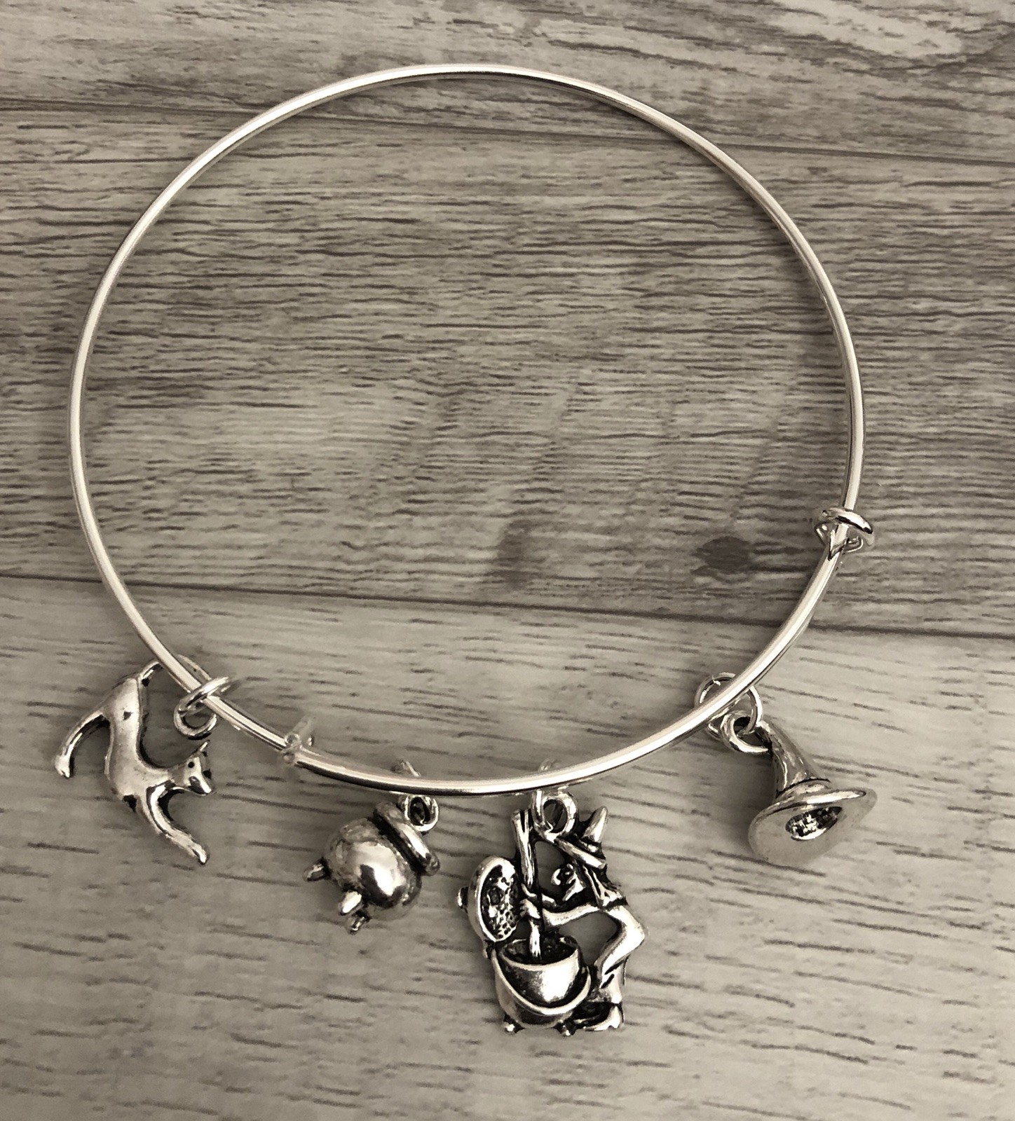 Halloween Witch & Brew & Cat Silver charm Expandable Bangle Bracelet