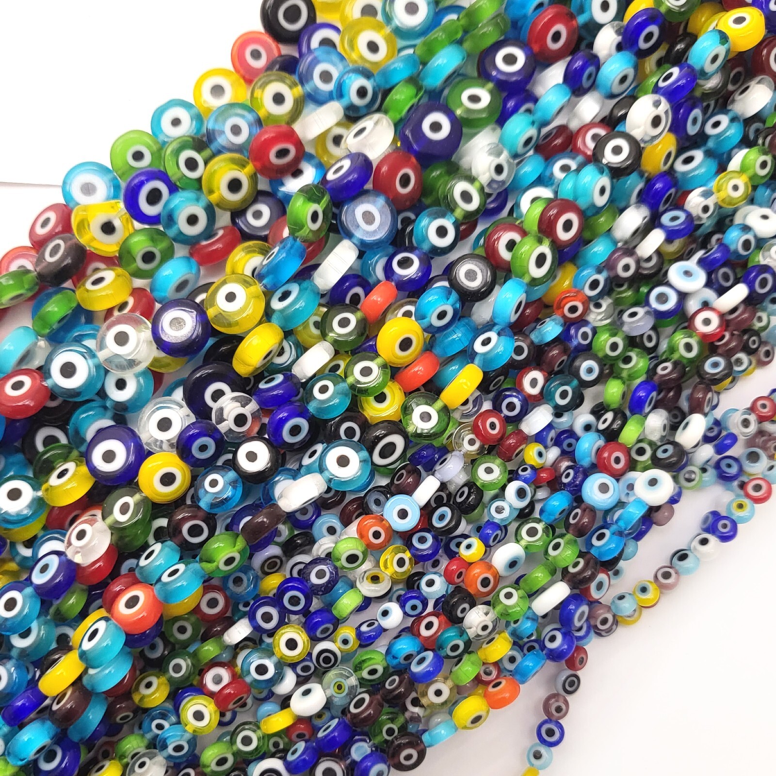 Rainbow Evil Eye Glass Coin Disc Bead Flat Round Saucer 4mm 6 8mm 10 12mm 15″