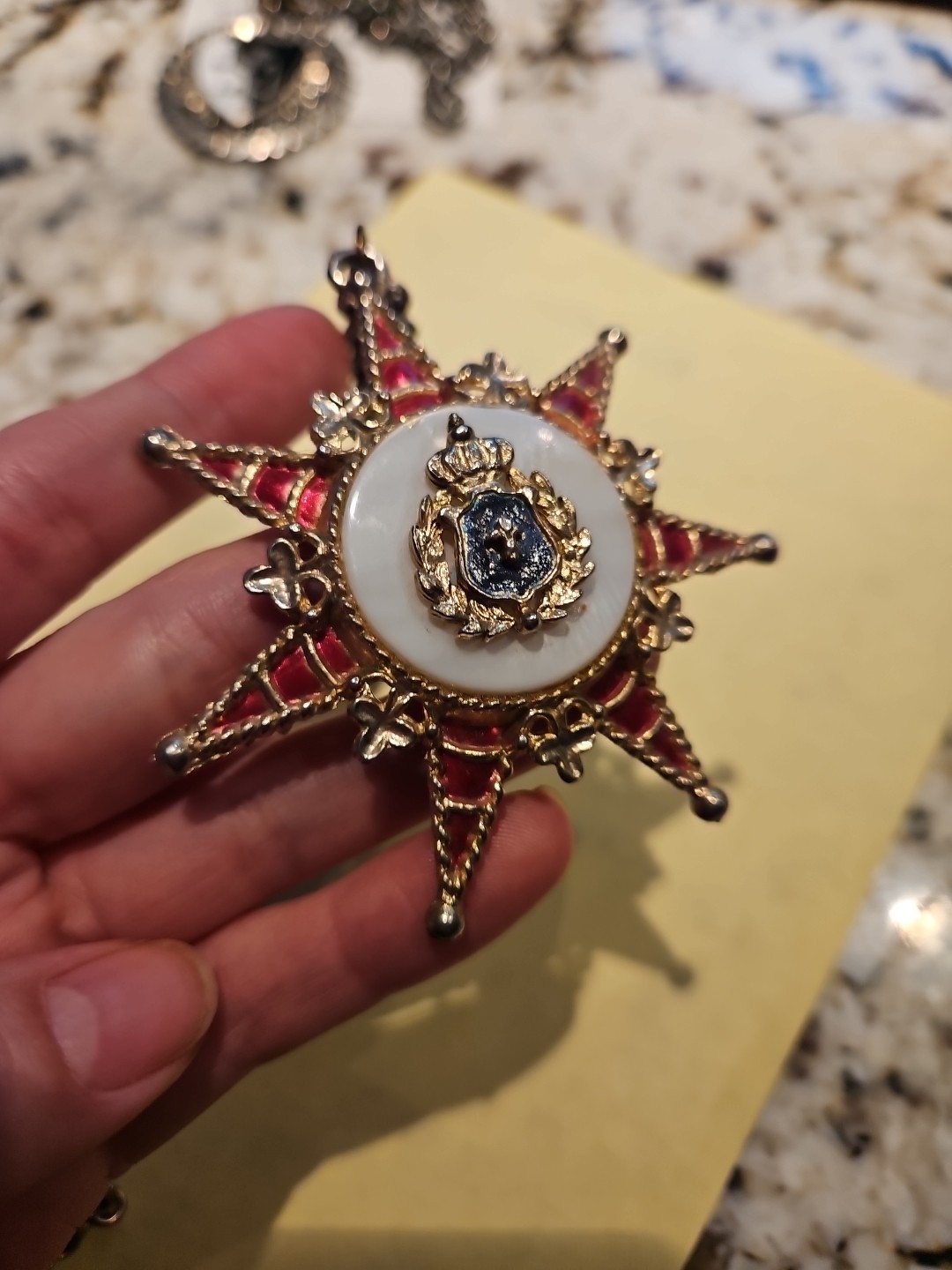 Necklace Pendant, Heraldic Crown Coat of Arms 7 point Star Renaissance Cosplay