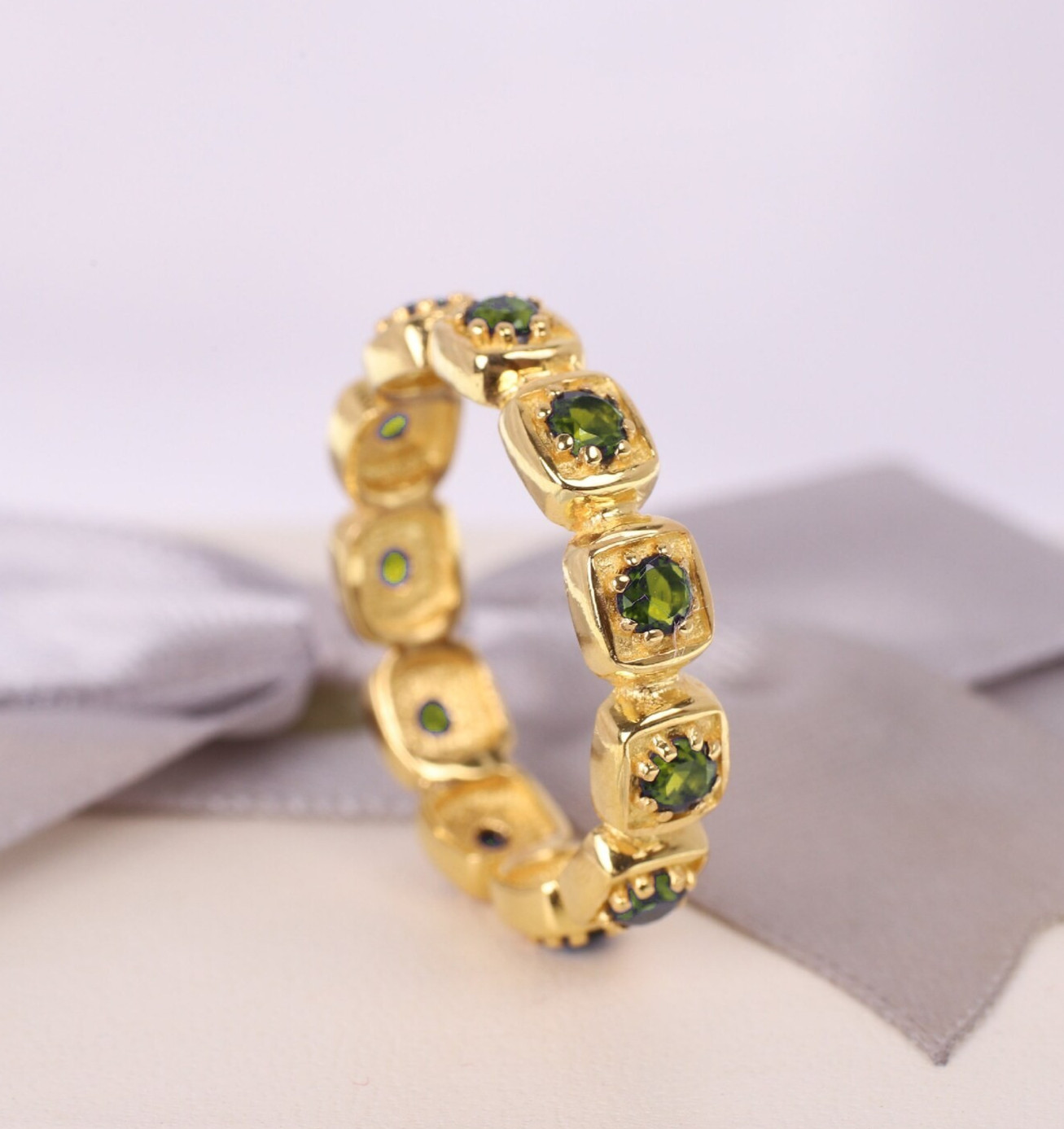Eternity Peridot Wedding Band Handmade 9k Solid Gold Ring Jewelry Making Ring