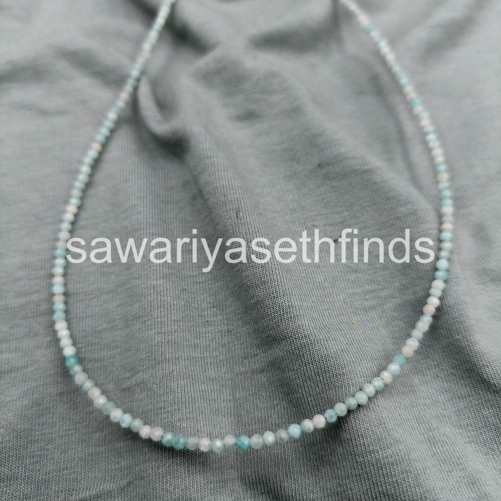 Dainty Amazonite 2mm Faceted Necklace, Blue Green Amazonite Beaded Necklace, Min