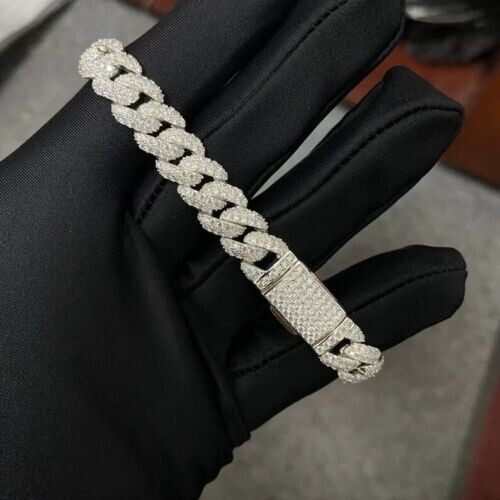 12 MM REAL MOISSANITE Cuban Chain Bracelet Handmade Jewelry 925 Sterling Silver