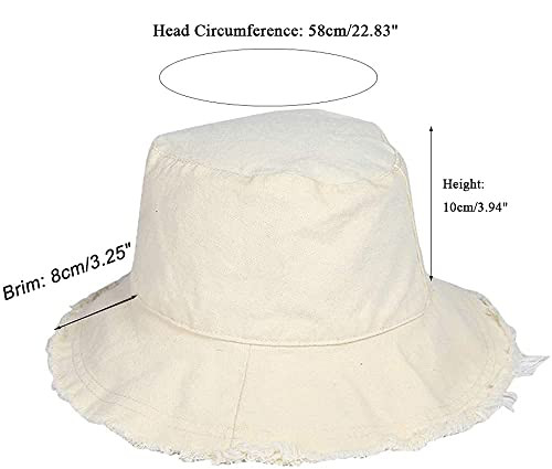 Frayed-Edge-Bucket-Hat-Summer Distressed-Beach-Sun-Hat-for Medium Cream Beige