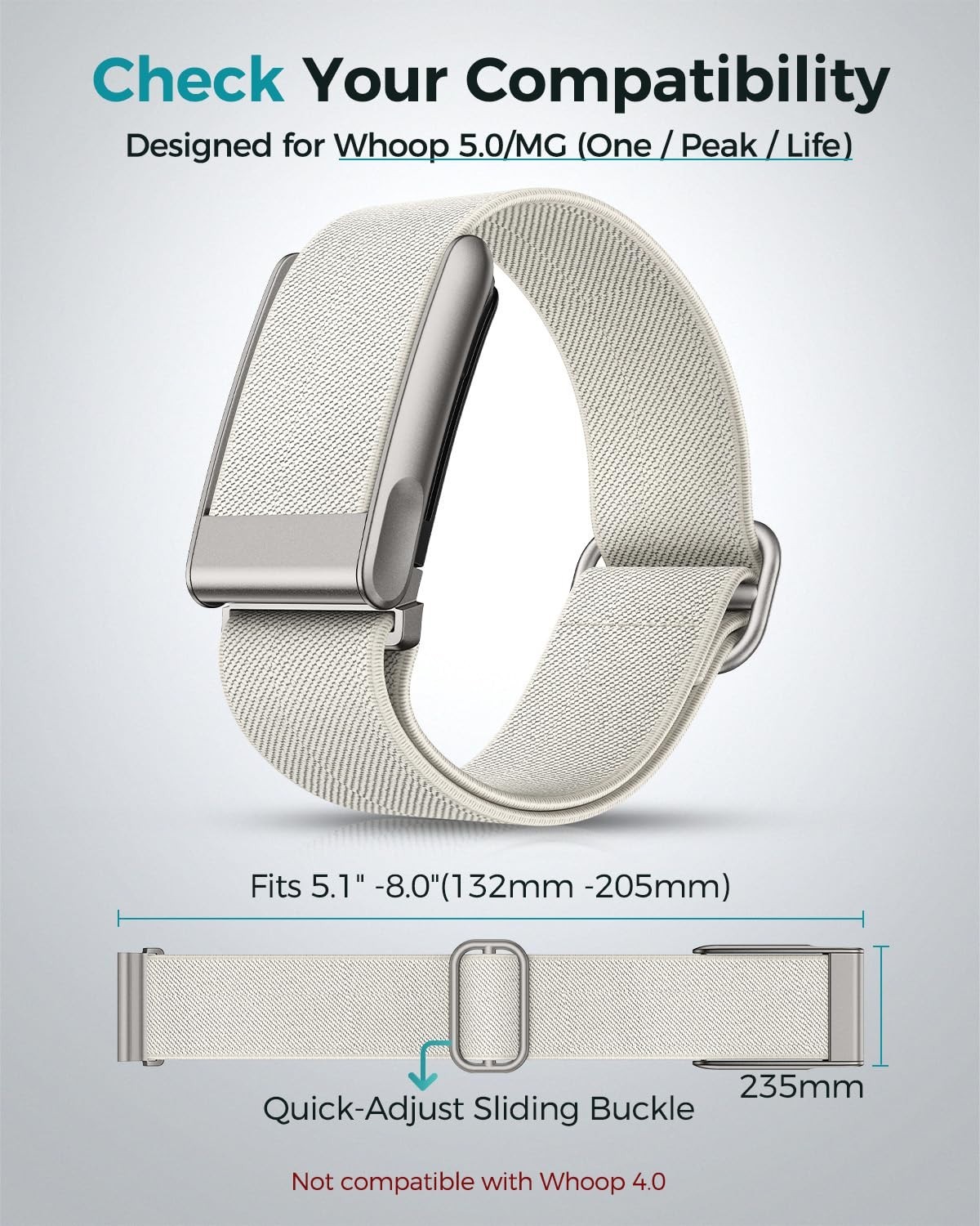 Elastic Nylon Sport Strap for Whoop 5.0, MG Bands, Quick-Dry Wristband, Adjustab