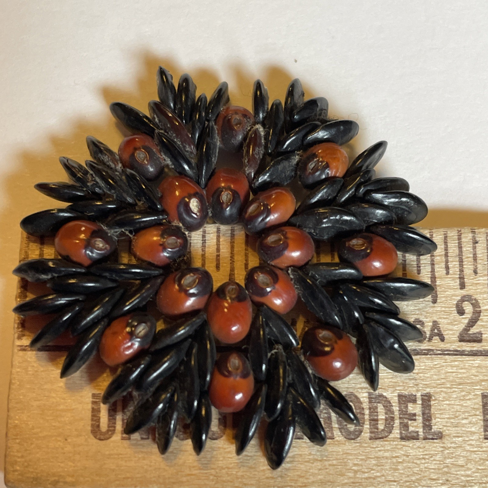 Vintage Beaded Medallion Pendant Seed Beads Decor as Pictured Maybe Apple?
