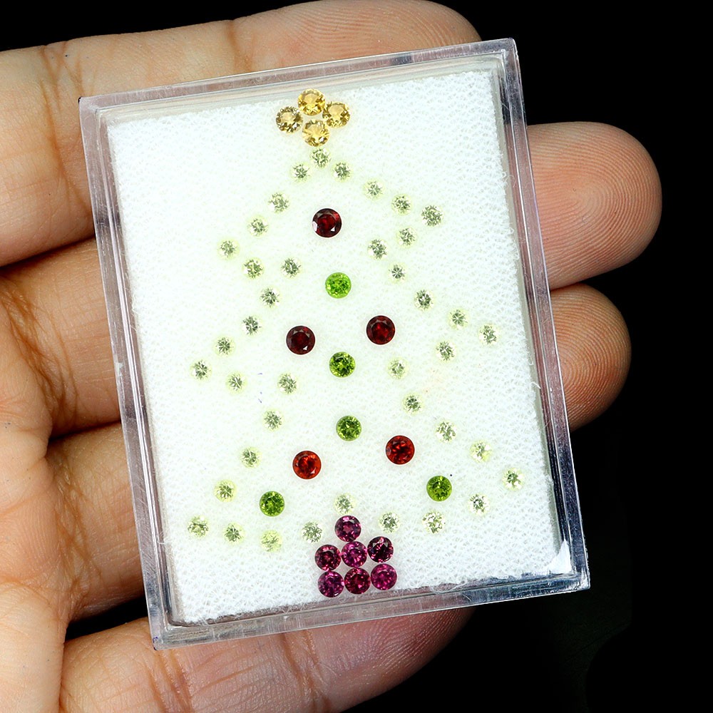 Christmas Tree Round Mozambique Citrine Peridot Rhodolite 2.68ct 2.5mm 61pcs Gem