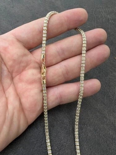 14k Two Tone Gold 20″ 2.7MM Sparkle Ice Link Chain Necklace Iced Rope 9.9 Grams