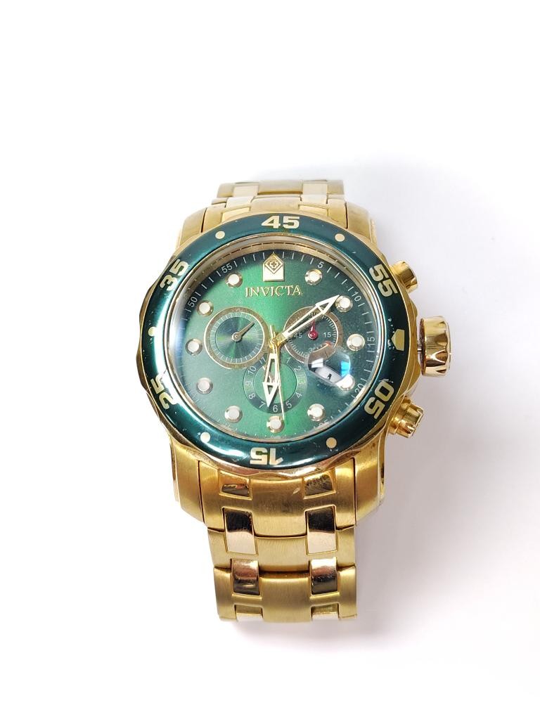 Invicta 0075 Pro Diver Chronograph 18K Gold-Plated Men’s Watch – Gre (SB1123776)