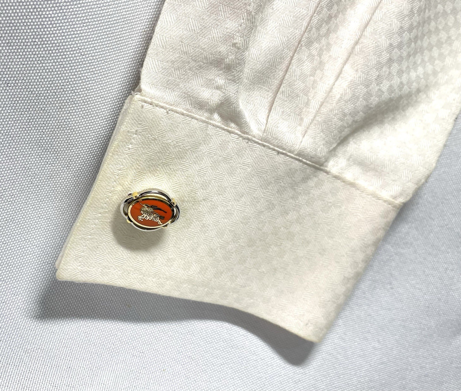 Auth [Beautiful] Burberry Equestrian Knight Logo gold&silver&Orange Cufflinks