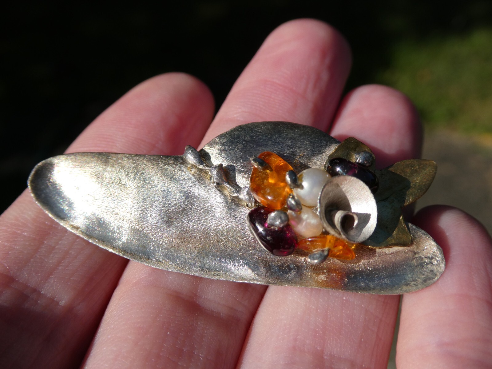 Vintage Handmade Sterling Silver Multi Gemstone Hat Pin or Brooch 925 6g 2 Inch