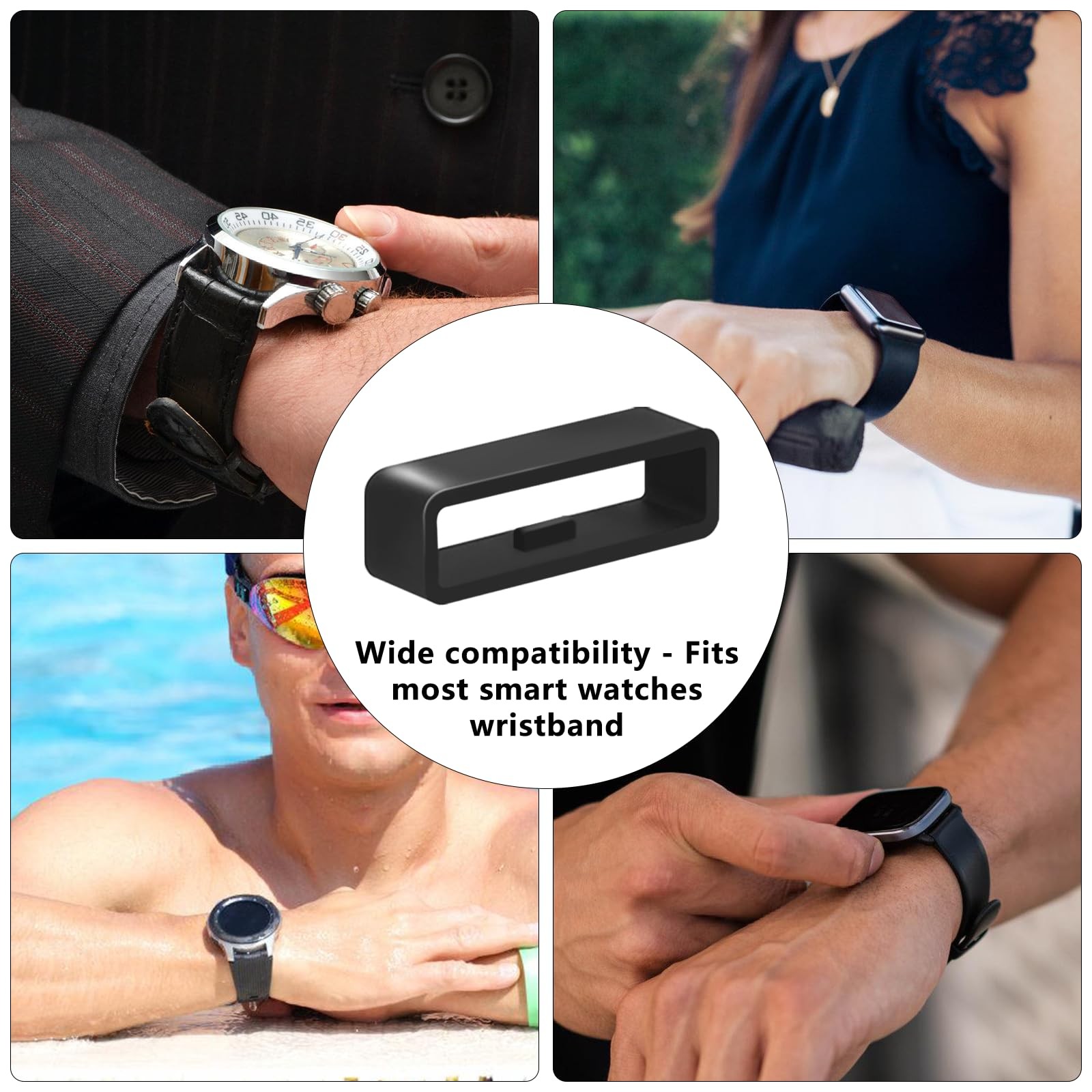 6 Pcs Watch Band Keepers 16-26mm Black Silicone Loops Strap Holder for Watches