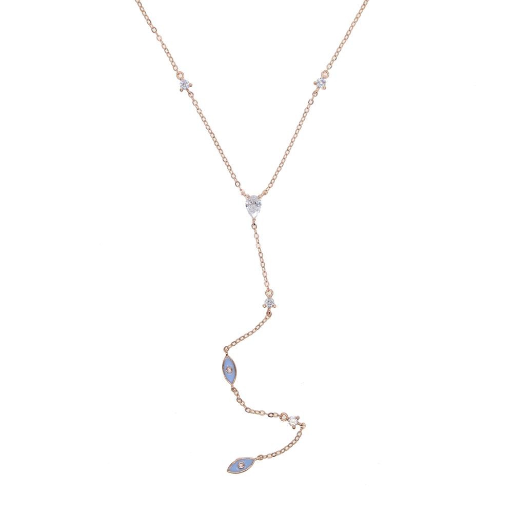 Enamel Evil‑eye Charm Y‑lariat Necklace with White Cz Links, Cute and Stylish Fo