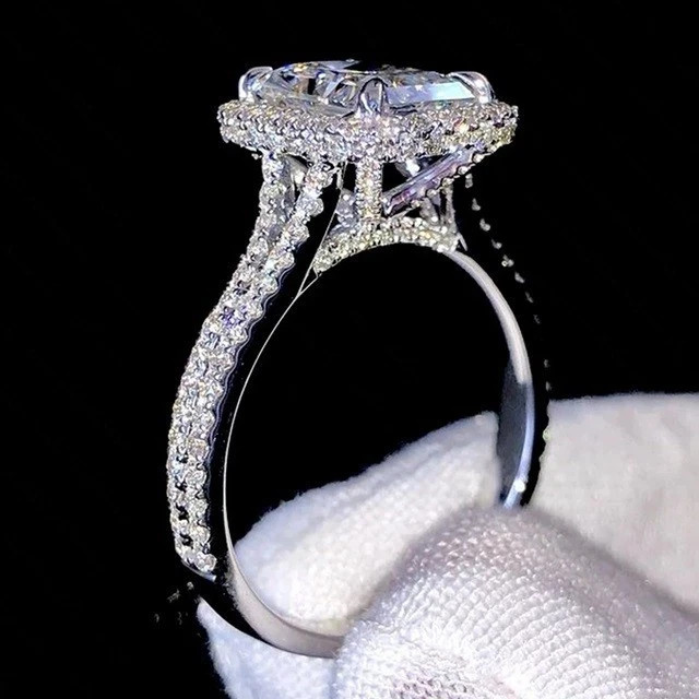 IGI 4 Ct Radiant F-VS1 Lab Grown Diamond Women Wedding Halo Ring 14K White Gold