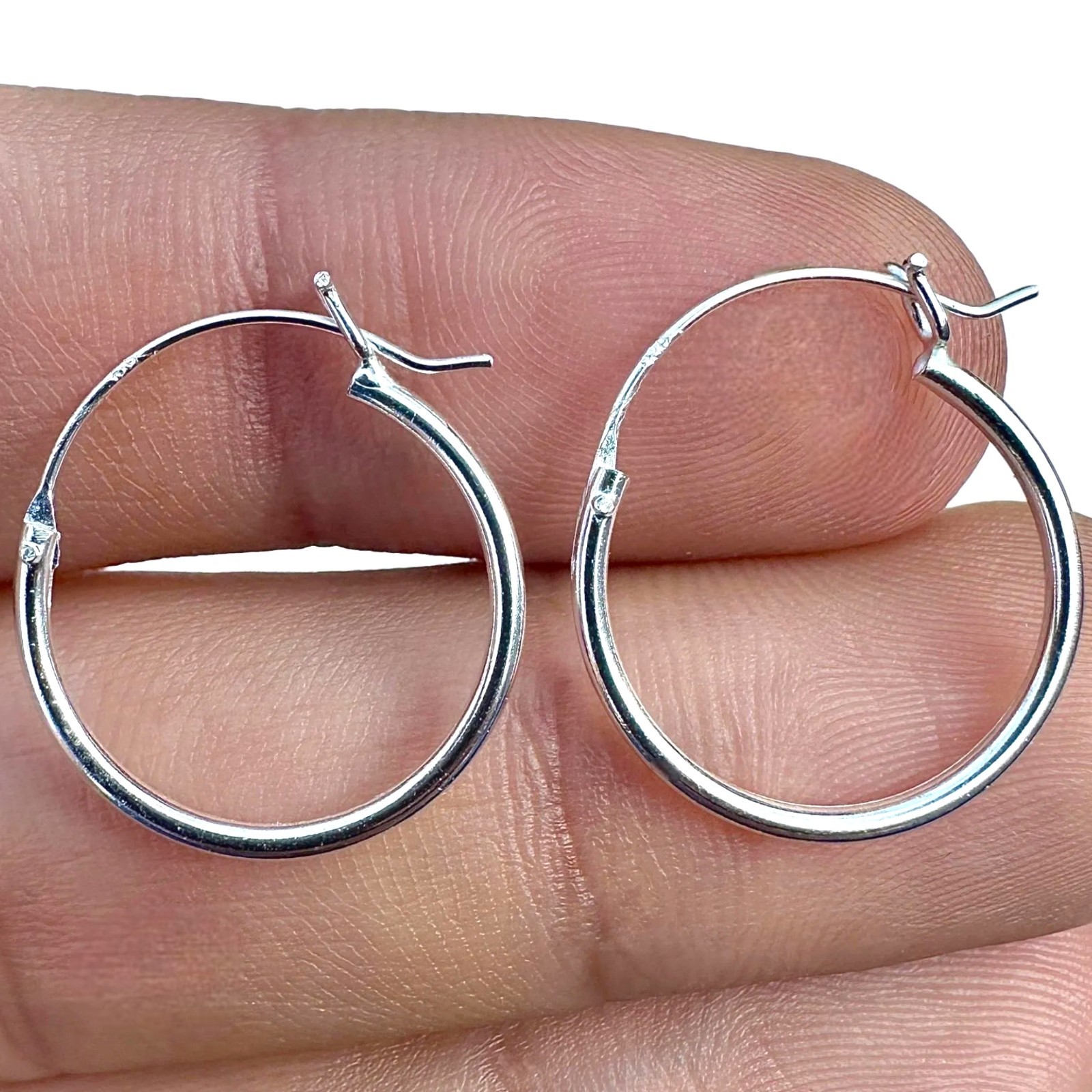 925 Sterling Silver Hoop Earrings 18mm Thin Small Latch Back Pair