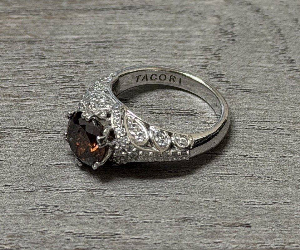 Tacori Chocolate Cz Stone .925 Sterling Silver Stunning Work Sz5 5G Estate New!!