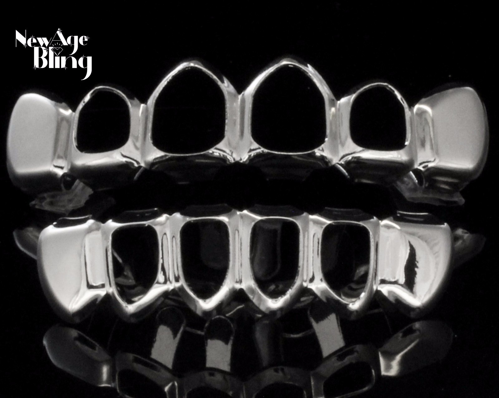 Open Face Grillz Custom Fit Silver Plated Top Bottom Teeth Joker Hip Hop + Molds