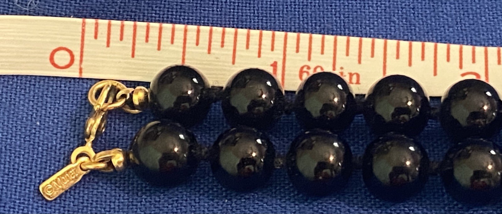 FINAL MKDN 30” Vintage Monet jet black bead hand-knot necklace w/gold tone clasp