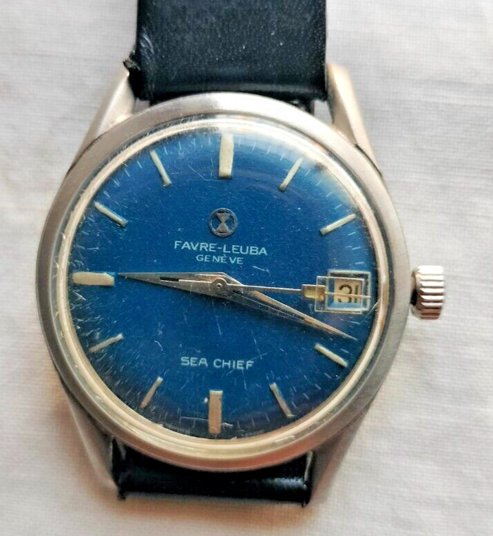 Favre Leuba Geneve Sea chief Blue Dial Hand winding Wristwatch Vintage
