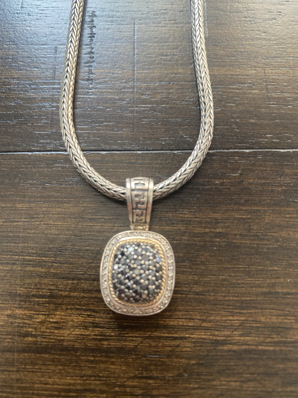 EFFY Sterling And 18K Yellow Gold Black & White Diamond Pendant Toggle Necklace