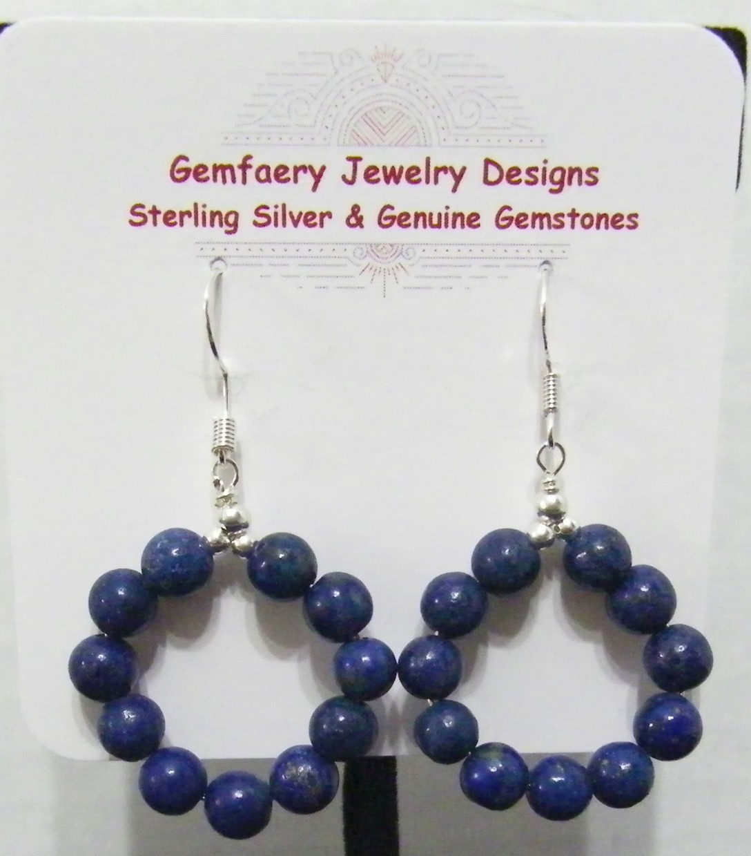 Sterling Silver Wire-Wrapped LAPIS Gemstone Hoop Earrings #1449…Handmade USA