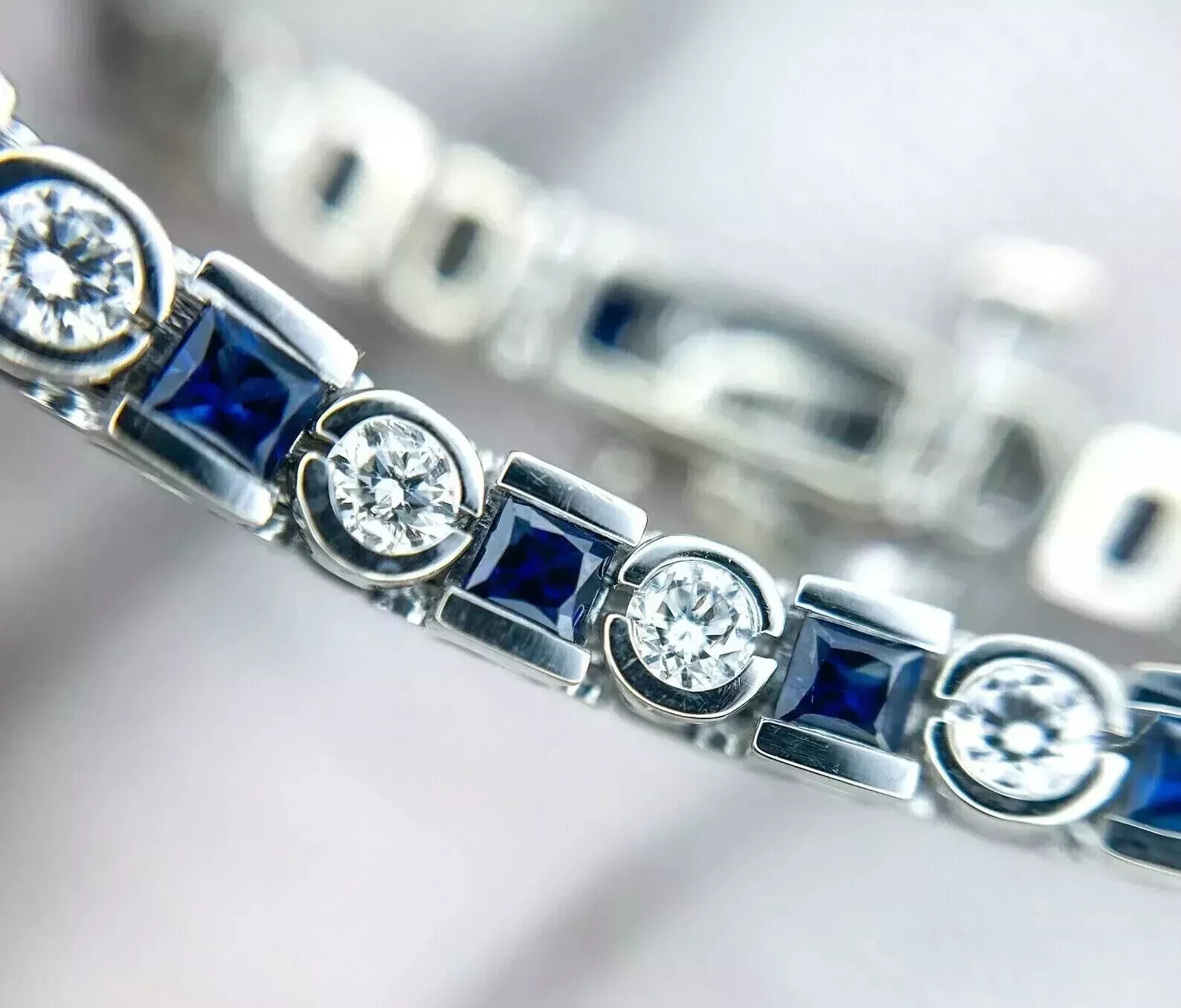 8.85 Ct Princess Simulated Sapphire 925 Silver Women’s Pretty Tennis Bracelet
