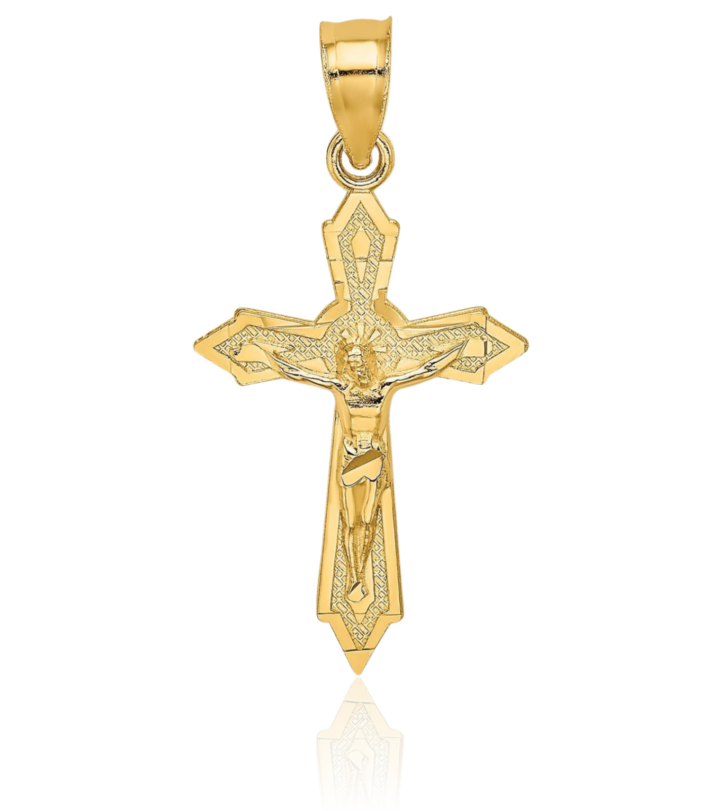 10K Solid Yellow Gold Medium Arrow Jesus Crucifix Cross Pendant Necklace 24.7mm
