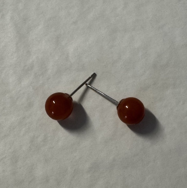 Sterling Silver nanhong agate 7.2mm round s925 Stud Earrings new in box freeship