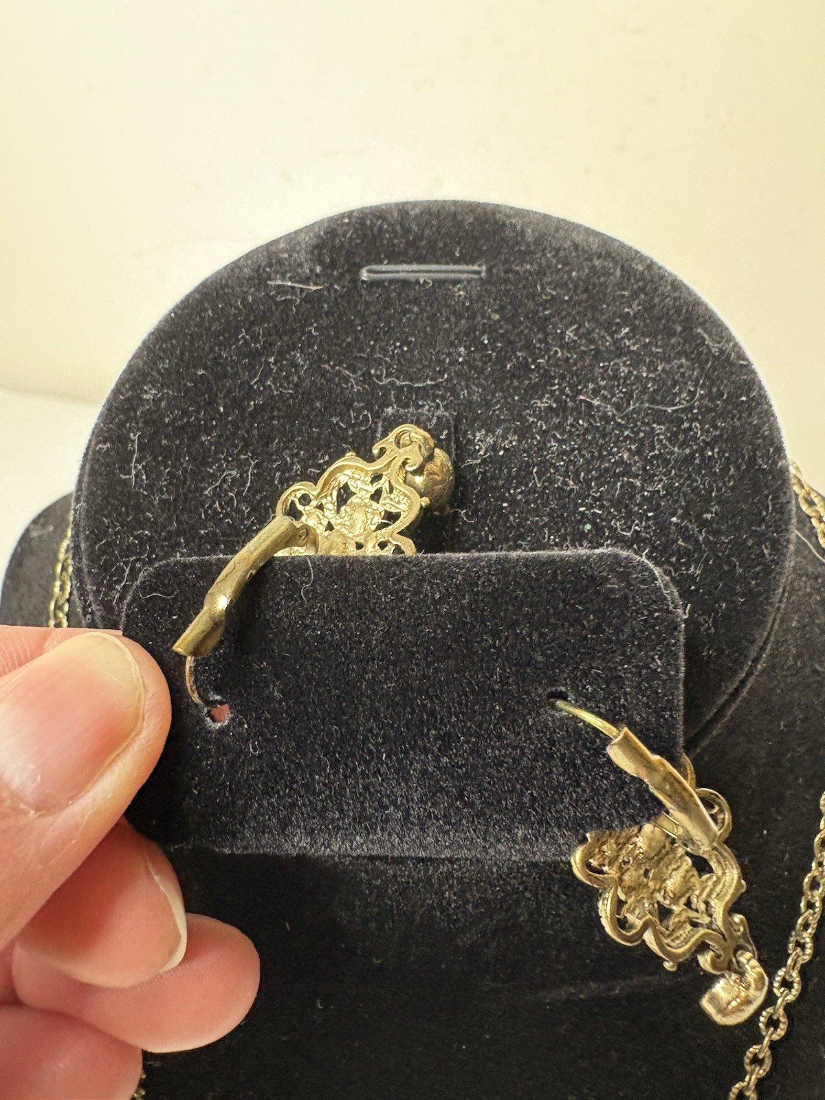 Windsor Vintage Choker Necklace and Earring Set Gold Tone Black Clear Rhinestone