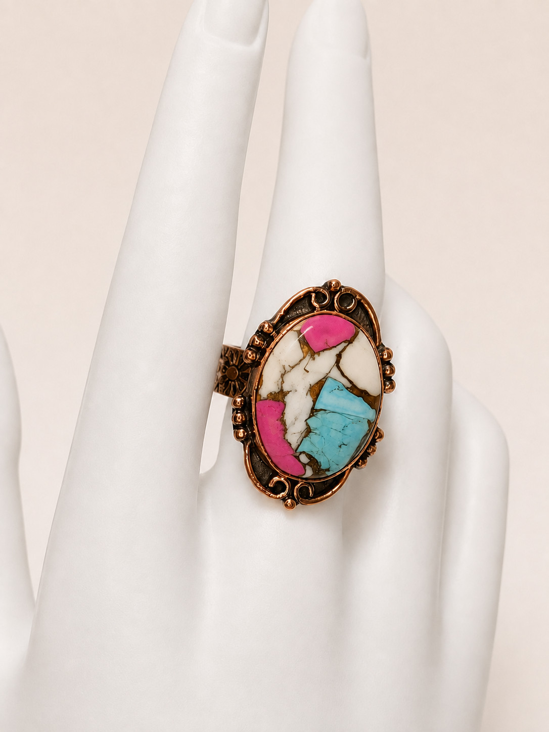 Cotton Candy Turquoise Adjustable Statement Ring