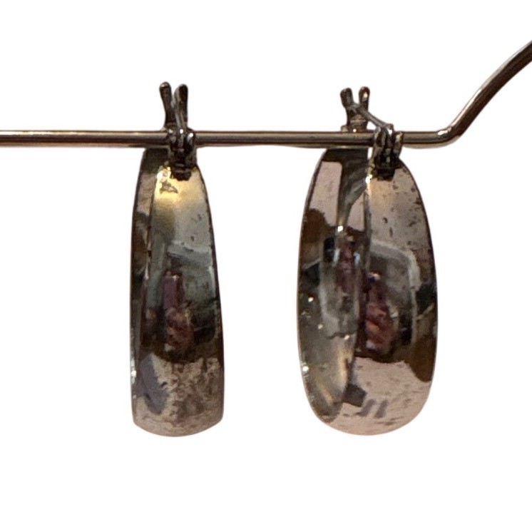 1980s Polished Silver Tone Wide Band Round Hoop Earrings 1 Inch