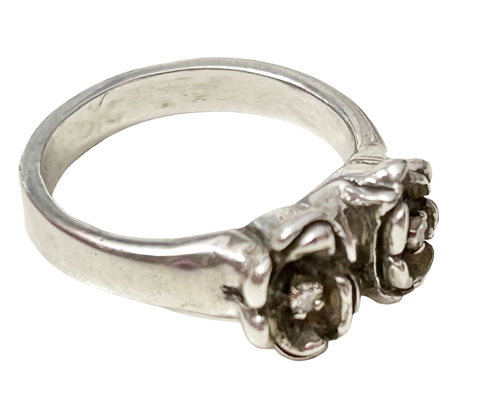 Sterling Brutalist Freeform Mod Flower Diamond Ring Sz 6.25 Scandinavian Style