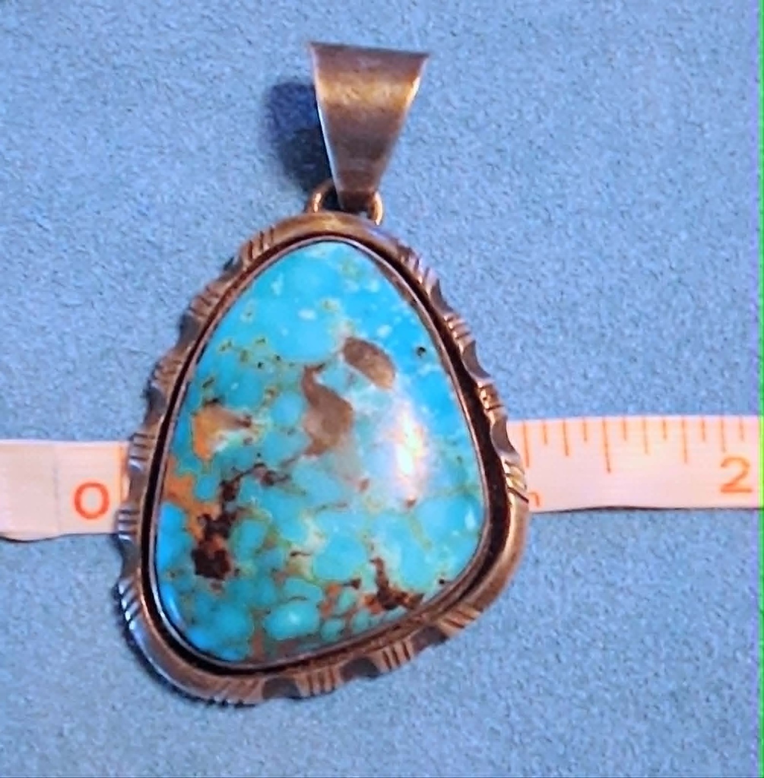 Large (2 1/8th In) Bea Johnson Navajo Turquoise Pendant