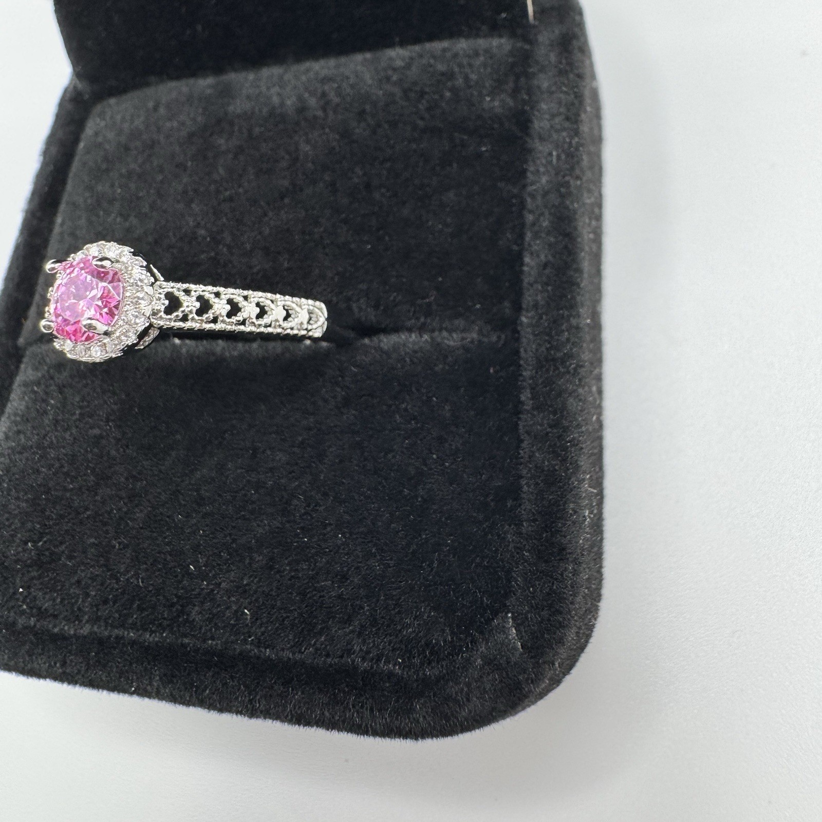 Dainty Silver Tone Cubic Zirconia Ring, October Birthstone, Adjustable Size