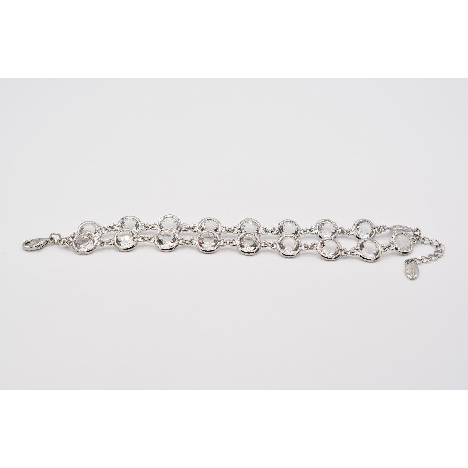 Ann Taylor Vintage Crystal Bracelet Open Bezel Clear Rhinestone Silver Tone Bin2