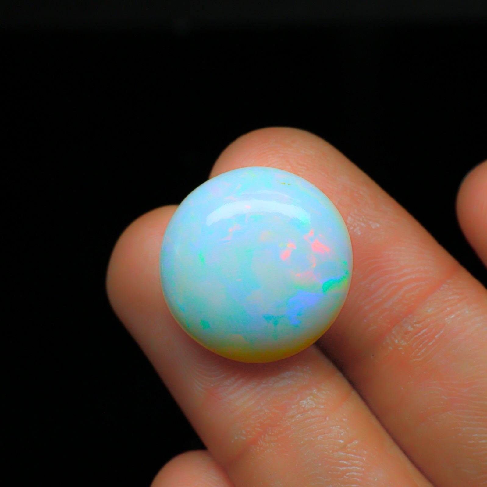 19.5 MM Large Opal Round Cabochon, Big Welo Fire White Opal Gemstone 14.35 Ct